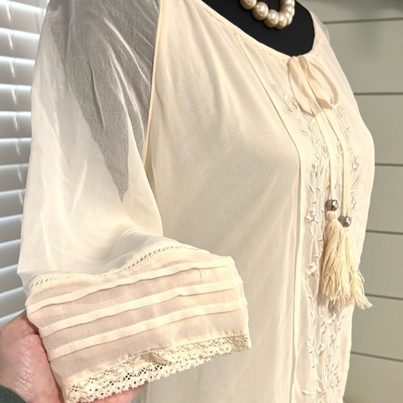 Anthropologie | Hazel Beige Embroidered Trim Poly Shift Dress ,EUC,Size Medium - Picture 4 of 13